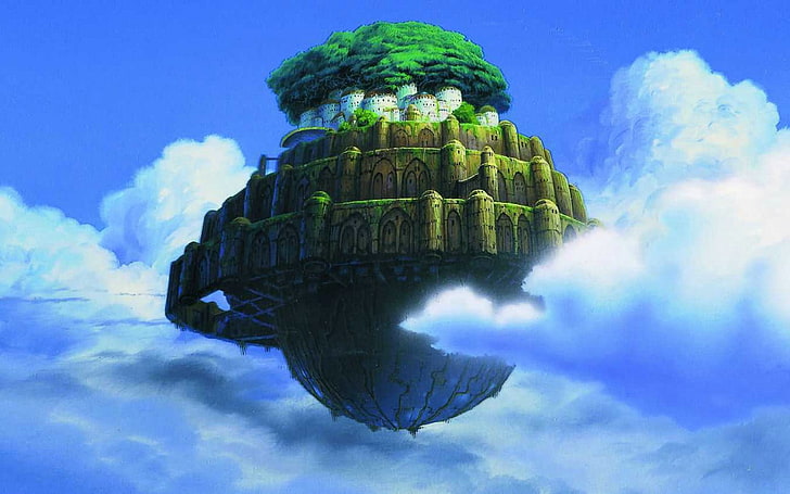 цифровые обои, плавающий остров, аниме, студия Ghibli, Castle in the Sky, плавающий остров, HD обои