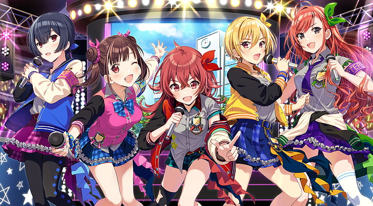 Anime Girls, Anime, The Idolmaster: Shiny Colors, Sängerin, offener Mund, Mikrofon, Minirock, HD-Hintergrundbild