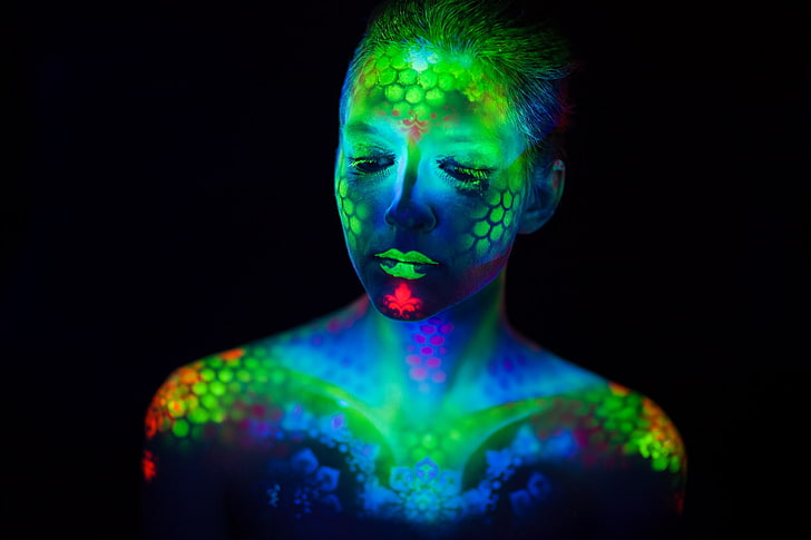 Dmitry Shulgin, coloré, visage, femmes, modèle, peinture corporelle, Fond d'écran HD