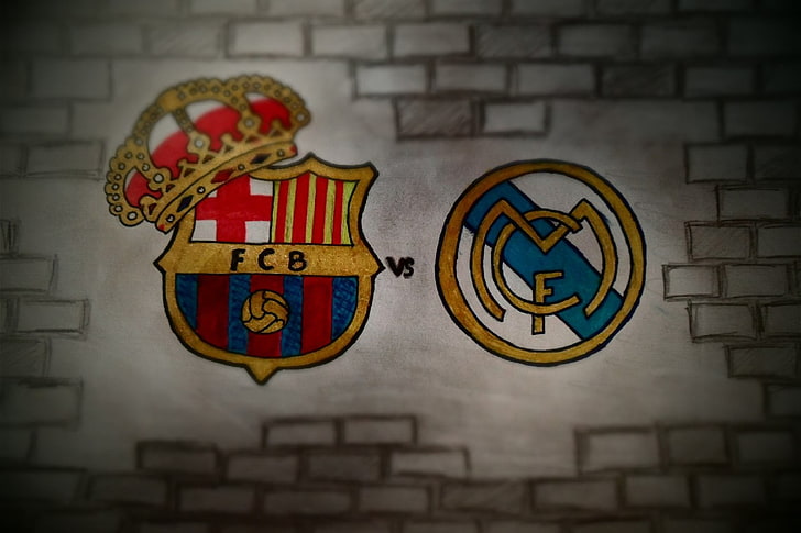 FCB logo, Real Madrid, FC Barcelona, The Classic, drawn, El Classico, HD wallpaper