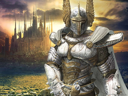 gold and silver knight, Heroes of Might And Magic 5, Heroes of Might and Magic, Might And Magic, video games, HD wallpaper HD wallpaper