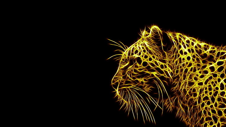 Ilustración de guepardo, fondo negro, Fractalius, animales, león, Fondo de pantalla HD