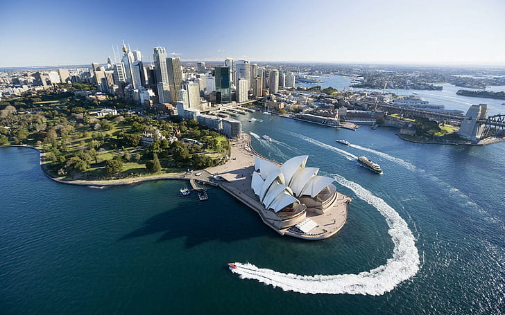 Bella vista dell'acqua di Sydney City of Australia, teatro dell'opera di Sydney, Sydney, Australia, città, paese, Sfondo HD