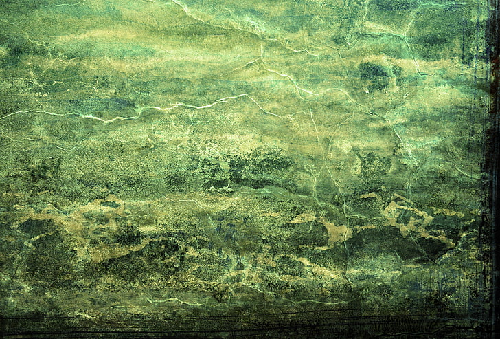 wall, cracks, lines, paint, green background, HD wallpaper