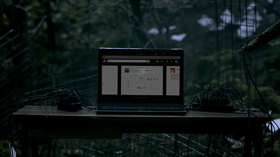 computer portatile nero, fotografia, foresta, computer, Amazarashi, video musicale, Sfondo HD HD wallpaper