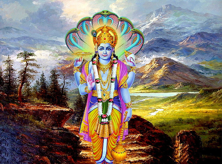 Lord Vishnu With Sesha Snake วอลล์เปเปอร์เทพในศาสนาฮินดูพระเจ้าพระวิษณุลอร์ดพระวิษณุ, วอลล์เปเปอร์ HD