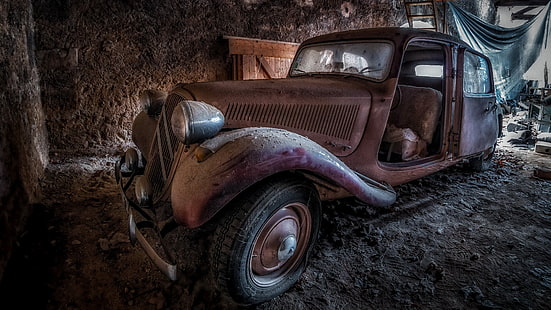 стар, кола, развалина, превозно средство, HD тапет HD wallpaper