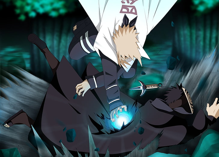 Illustrazione di Naruto Minato e Obito, naruto, rasengan, chakra, kunai, imbottito Uchiha, minato namikaze, Sfondo HD