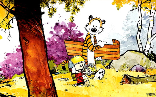 Calvin und Hobbes HD, Tigger mit Schlittenfoto, Cartoon / Comic und Calvin, Hobbes, HD-Hintergrundbild HD wallpaper