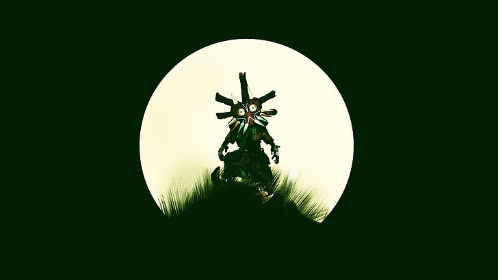 silhouette of scarecrow digital illustration, The Legend of Zelda, video games, digital art, fan art, The Legend of Zelda: Majora's Mask, green, skull kid, HD wallpaper