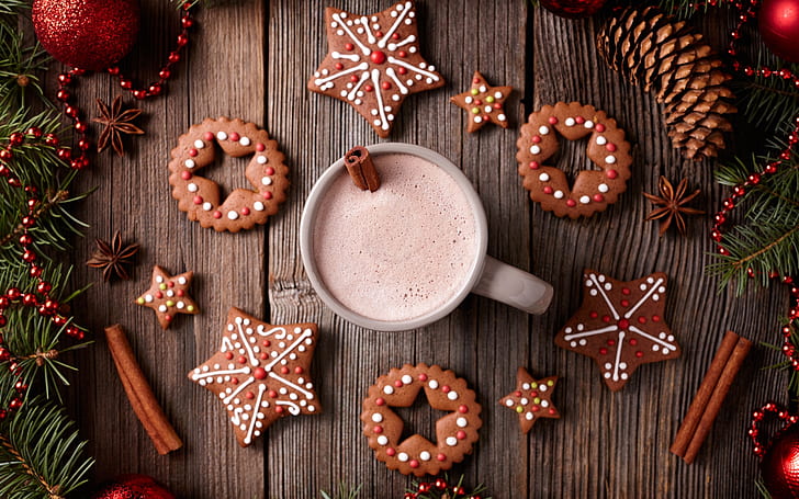 Frohe Weihnachten, Kekse, Tasse, Getränke, Frohe Weihnachten, Kekse, Tasse, Getränke, HD-Hintergrundbild