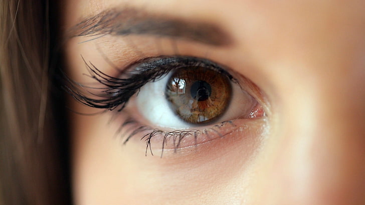 rechtes Auge der Frau, Frauen, Brünette, Markéta Stroblová, Augen, braune Augen, Kamera, Reflexion, Nahaufnahme, HD-Hintergrundbild