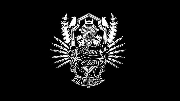 The Chemodan Clans digital wallpaper, Music, Logo, Gas mask, Knives, Black, Minimalism, Dirty Louis, Brick Bazuka, PTZ Underground, the Chemodan Clan, HD wallpaper