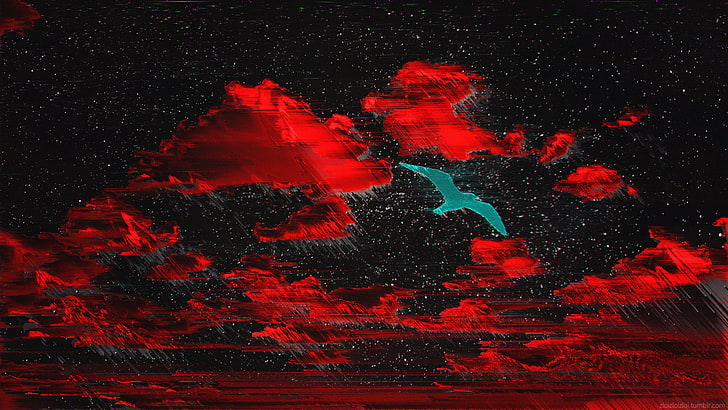 lukisan abstrak merah dan hitam, seni glitch, abstrak, merah, malam, langit, Wallpaper HD
