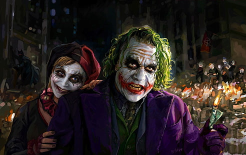 Joker and Harley Quinn digital wallpaper, Joker, Harley Quinn, DC Comics, artwork, Batman, HD wallpaper HD wallpaper