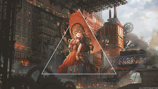 Anime Girls, Anime, Bild-in-Bild, Steampunk, Regenschirm, HD-Hintergrundbild HD wallpaper