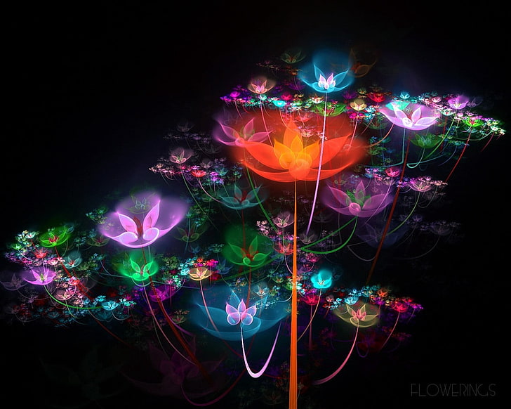 assorted-color flowers illustration, fractal, flowers, buds, colorful, HD wallpaper