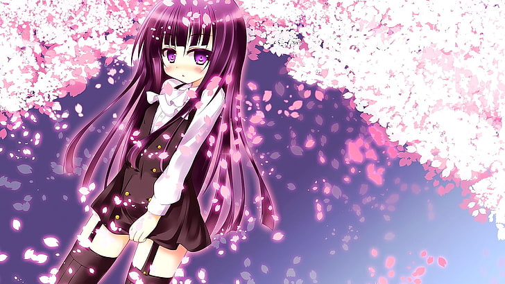 anime, anime dziewczyny, kwiat wiśni, Tapety HD