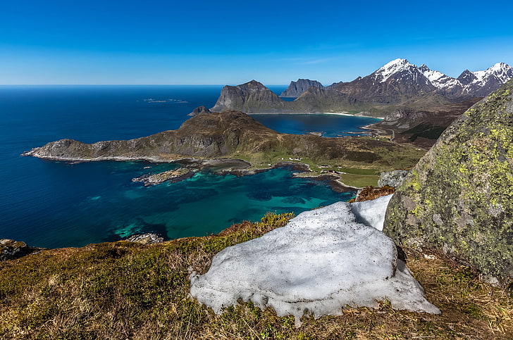 회색 돌, Lofoten 섬, 자연, 바다, 풍경, HD 배경 화면