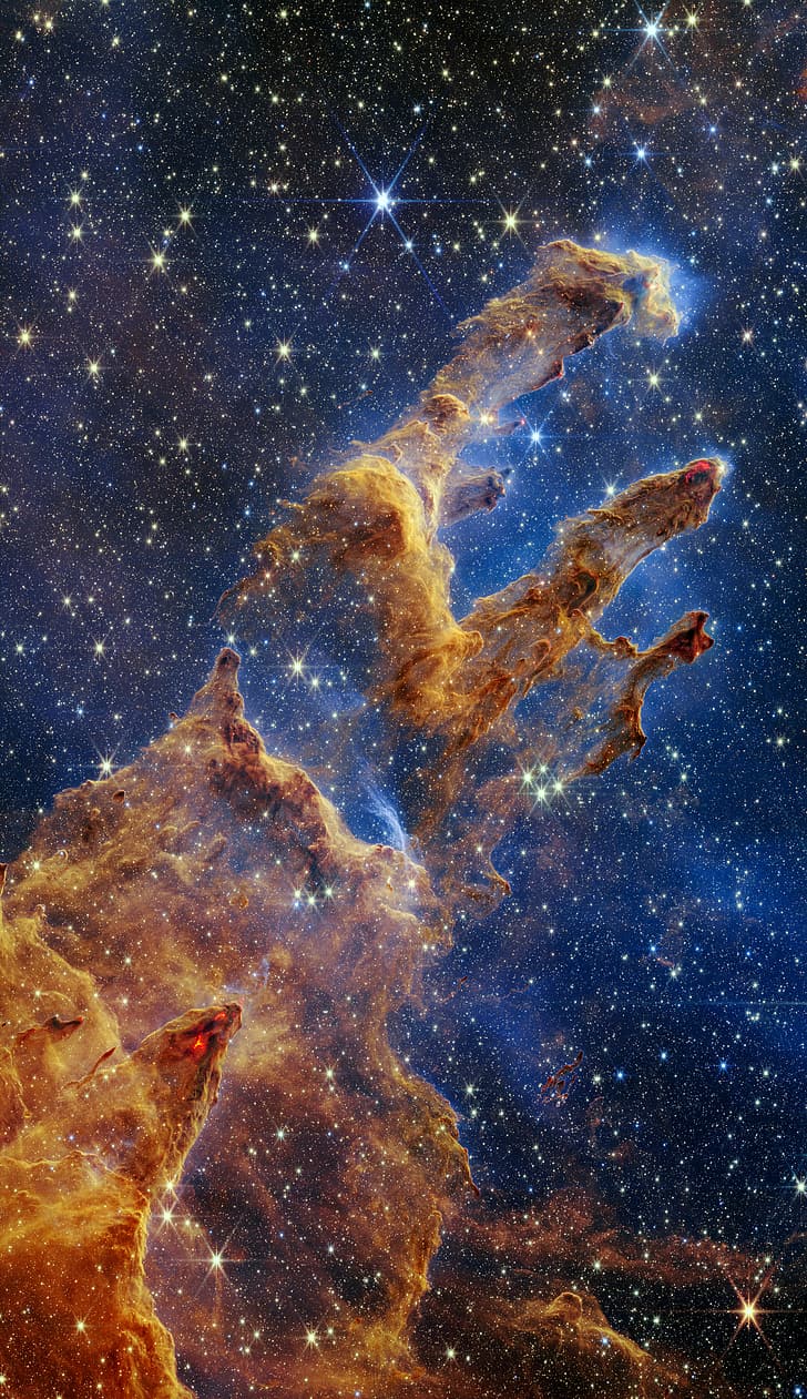 nebulosa, spazio, stelle, telescopio spaziale James Webb, infrarossi, pilastri della creazione, NGC 6611, Nebulosa Aquila, Sfondo HD, sfondo telefono