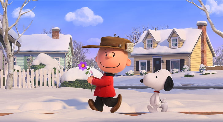 The Peanuts Movie 2015, Snoopy and Charlie Brown digital tapet, Tecknade serier, Övriga, Winter, Happy, Snow, Movie, Peanuts, kids, 2015, snoopy, Charlie Brown, HD tapet