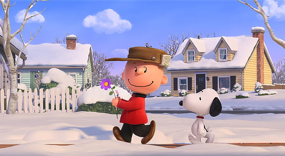 The Peanuts Movie 2015, Snoopy and Charlie Brown digital wallpaper, Cartoons, Others, Winter, Happy, Snow, Movie, Peanuts, kids, 2015, snoopy, Charlie Brown, Fondo de pantalla HD HD wallpaper