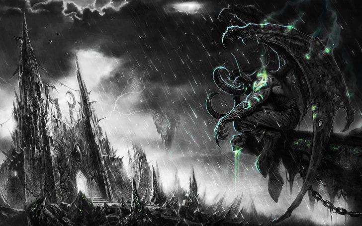 Wallpaper digital World of Warcraft Illidan, Illidan Stormrage, World of Warcraft, gelap, hijau, video game, Wallpaper HD