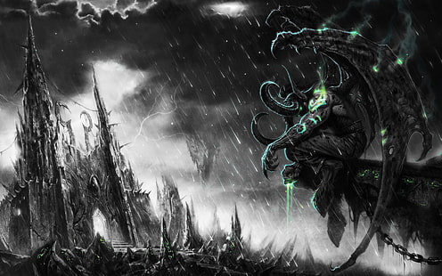 Fondo de pantalla digital de World of Warcraft Illidan, Illidan Stormrage, World of Warcraft, oscuro, verde, videojuegos, Fondo de pantalla HD HD wallpaper