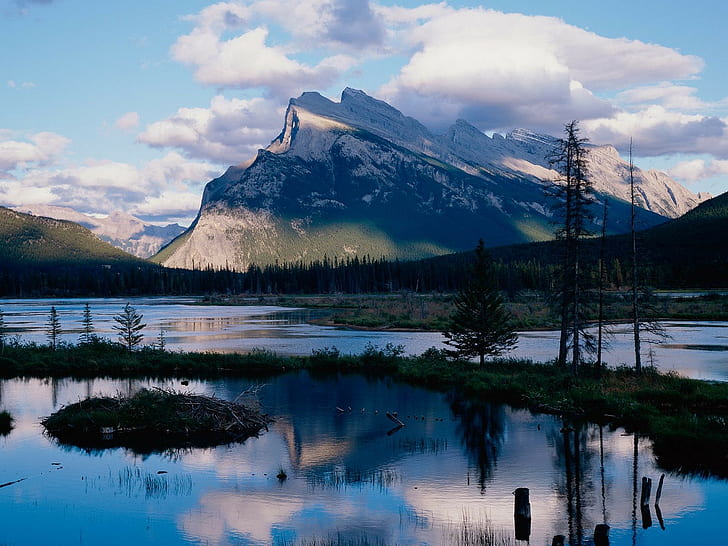 lansekap, Gunung Rundle, Taman Nasional Banff, pegunungan, danau, Wallpaper HD