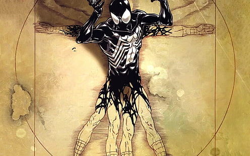 Venom duvar kağıdı, Örümcek Adam, Marvel Comics, Venom, Leonardo da Vinci, Vitruvius Adamı, HD masaüstü duvar kağıdı HD wallpaper