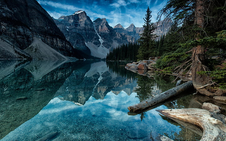 モレーン湖アルバータカナダ、モレーン湖、湖、山、アルバータ、カナダ、風景、 HDデスクトップの壁紙