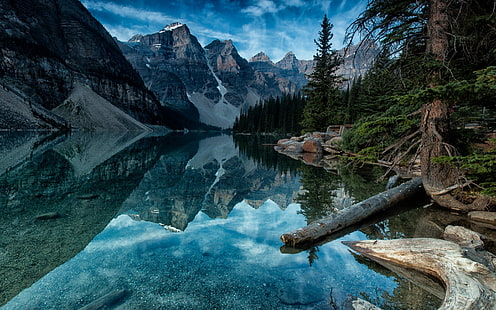 Moraine Lake Alberta Canada, moraine lake, lake, mountains, alberta, canada, landscape, HD wallpaper HD wallpaper