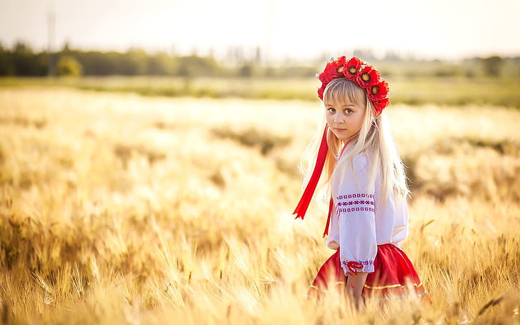 우크라이나, 귀여운, 작은, 소녀, 밀, 필드, 귀여운 소녀, 밀밭, HD 배경 화면