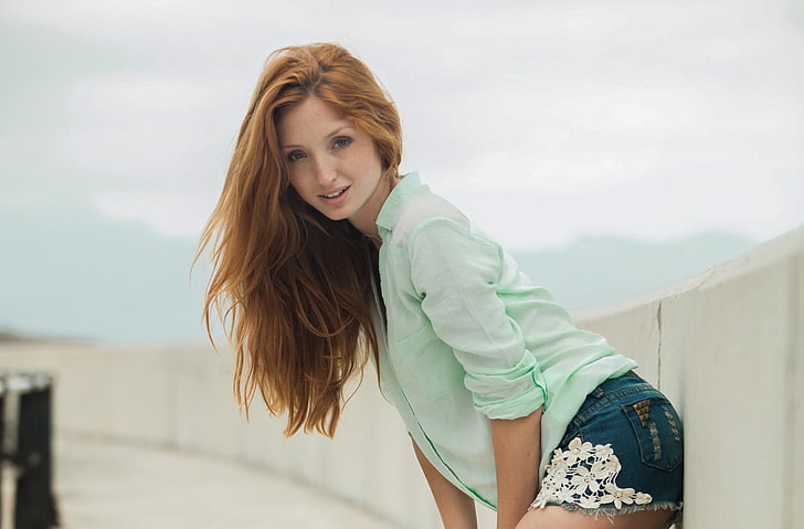 model, women, looking at viewer, redhead, Michelle H. Paghie, HD wallpaper