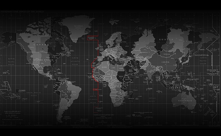 แผนที่โซนเวลาวอลล์เปเปอร์แผนที่โลกสีเทาและสีดำ Aero สีดำเวลาโซน, วอลล์เปเปอร์ HD