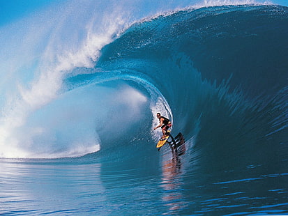 gelbes Surfbrett, Surfen, Wellen, Surfer, Surfbretter, Meer, HD-Hintergrundbild HD wallpaper