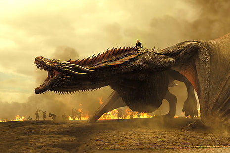 Game of Thrones TV-show stillbild, Game of Thrones, Daenerys Targaryen, drake, eld, TV, serie, HD tapet HD wallpaper