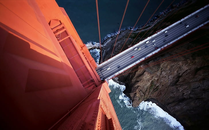 Золотые ворота мост с высоты птичьего полета вид с воздуха рок мост Сан-Франциско дорога, HD обои