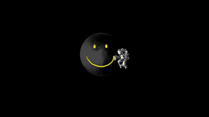 1920x1080 px, background, black, face, smiley, Spaceman, HD wallpaper