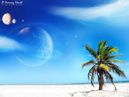 Пляж Dreamy World HD, фэнтези, пляж, мир, мечтательный, HD обои HD wallpaper