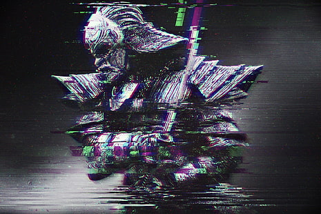 Samurai krigare digital tapet, glitch art, abstrakt, distorsion, RGB, samurai, katana, HD tapet HD wallpaper