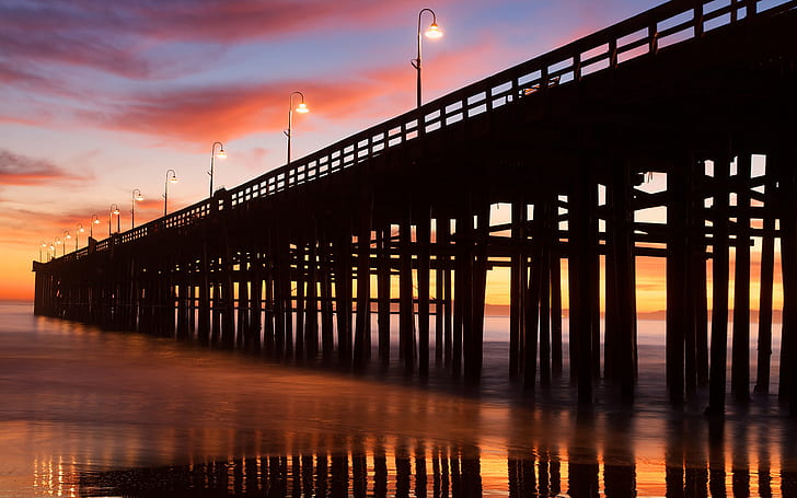 Pier Ocean Beach Sunset HD, ธรรมชาติ, มหาสมุทร, พระอาทิตย์ตก, ชายหาด, ท่าเรือ, วอลล์เปเปอร์ HD