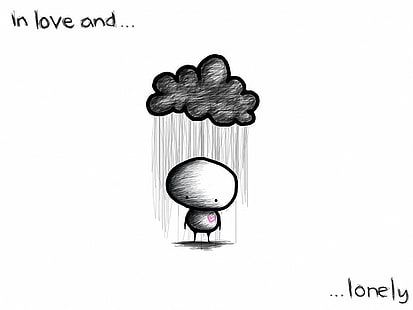 Карикатура, любов, настроение, дъжд, романтика, тъга, скръб, буря, HD тапет HD wallpaper