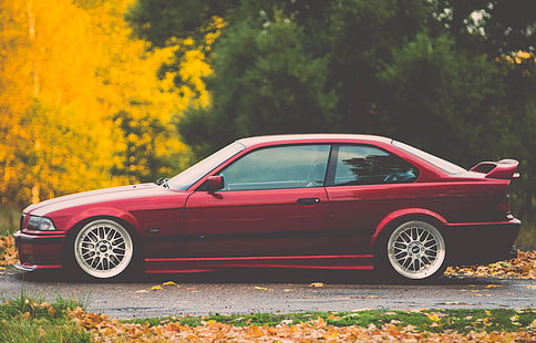czerwone BMW coupe, tuning, BMW, czerwone, postawa, E36, Tapety HD HD wallpaper