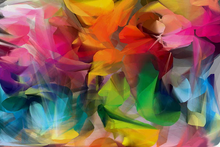 lukisan abstrak warna-warni, kuas, berwarna-warni, grafis, cerah, Wallpaper HD