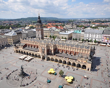 Cracóvia, cidade, praça principal, Polônia, Sukiennice, HD papel de parede HD wallpaper