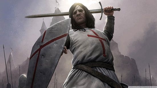 Medieval Sword Knight HD, rycerz templariuszy z ilustracją miecza i tarczy, gry wideo, miecz, rycerz, średniowieczny, Tapety HD HD wallpaper