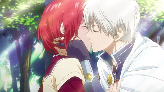 мужчина целует женщину аниме картинки, Akagami no Shirayukihime, Shirayuki, Zen Wistalia Clarines, аниме, поцелуи, HD обои HD wallpaper