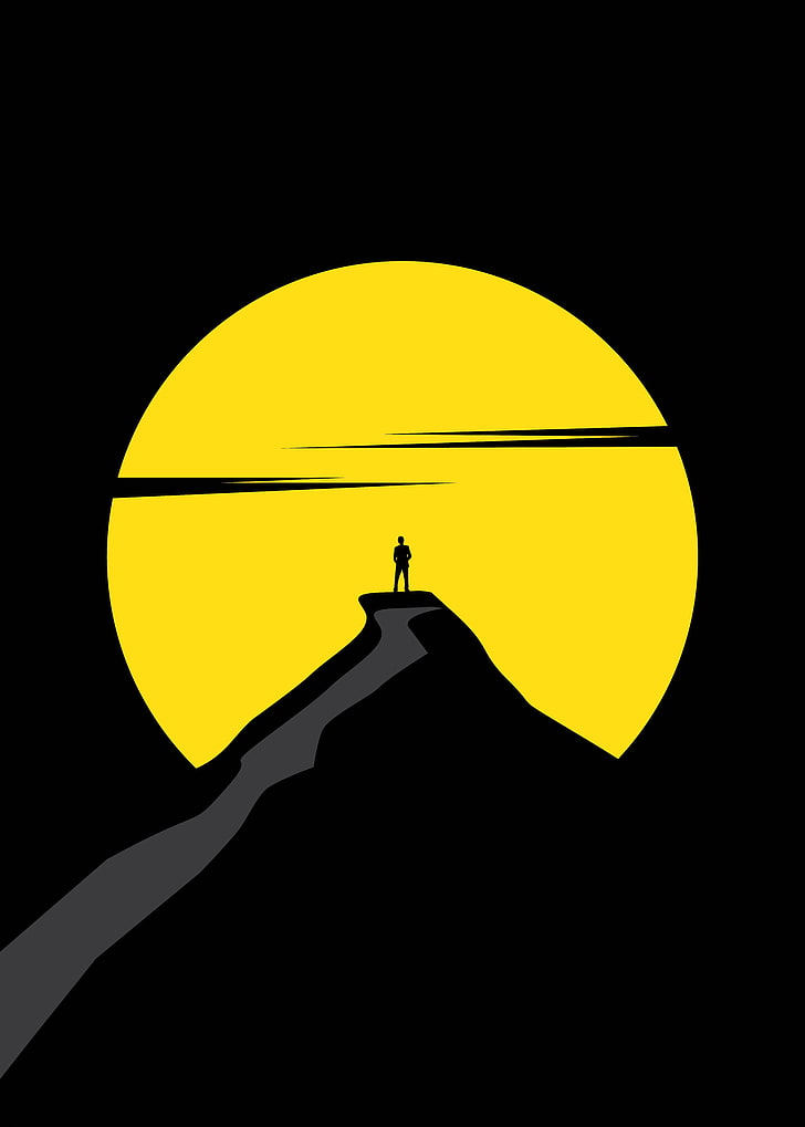 man on mountain digital wallpaper, full moon, silhouette, art, vector, HD wallpaper