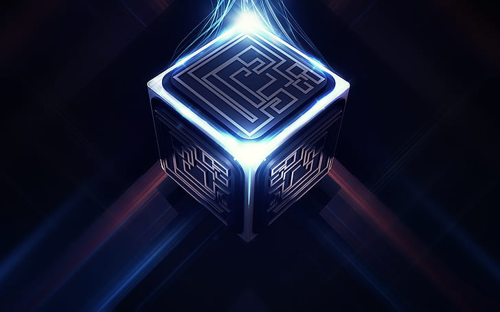 Cube HD, черно-бяла кутия с led светлина, артистична, куб, HD тапет